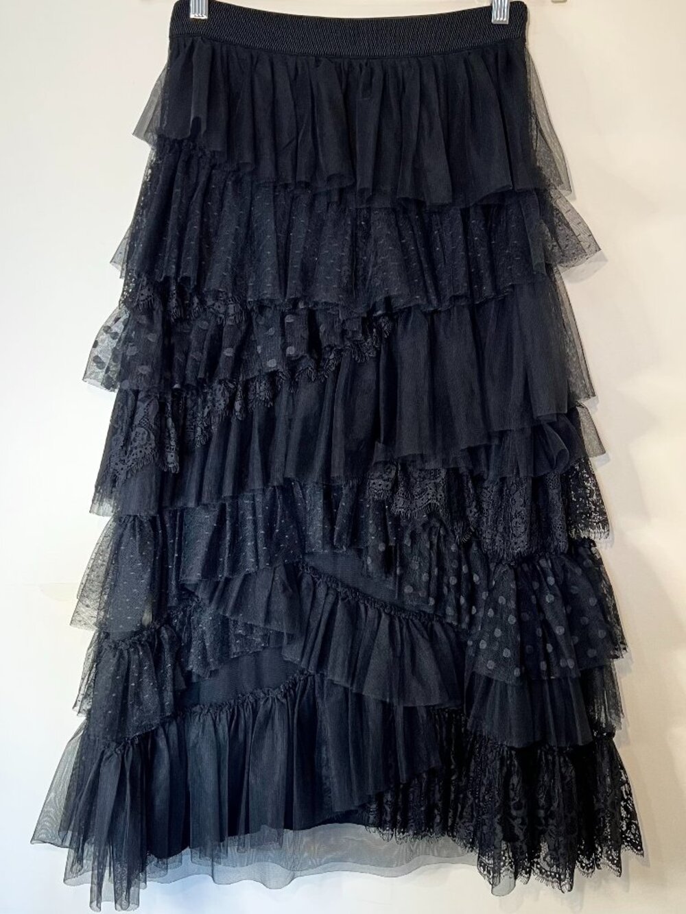 Anthropologie Tiered Ruffle Tulle / Mesh / Lace Midi Skirt